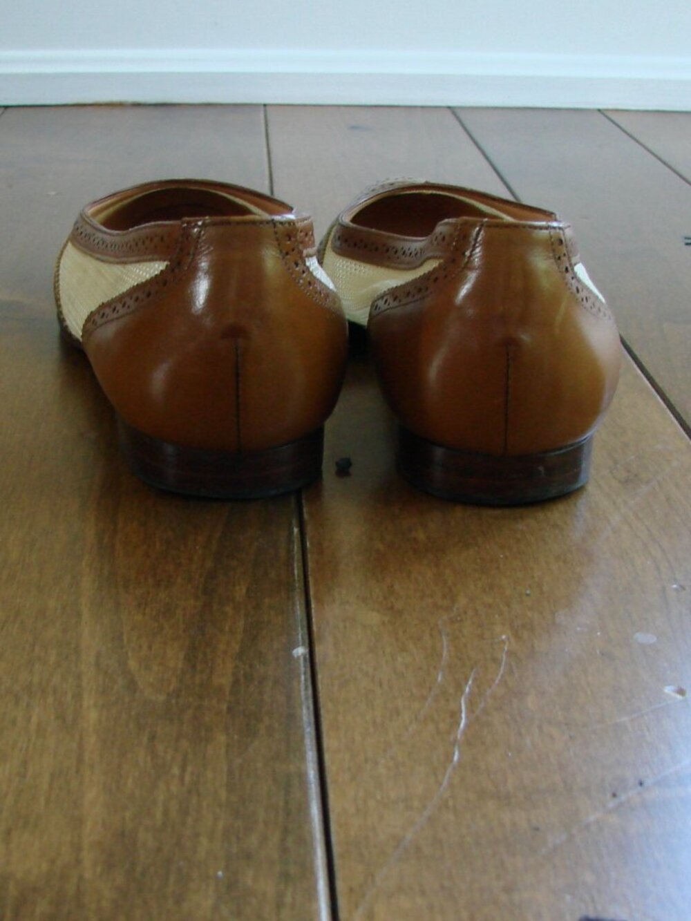 Ralph Lauren Leather Ballet Flat Brown Cream Mesh Flats Loafers Wingtip Size 6.5 - Picture 8 of 15